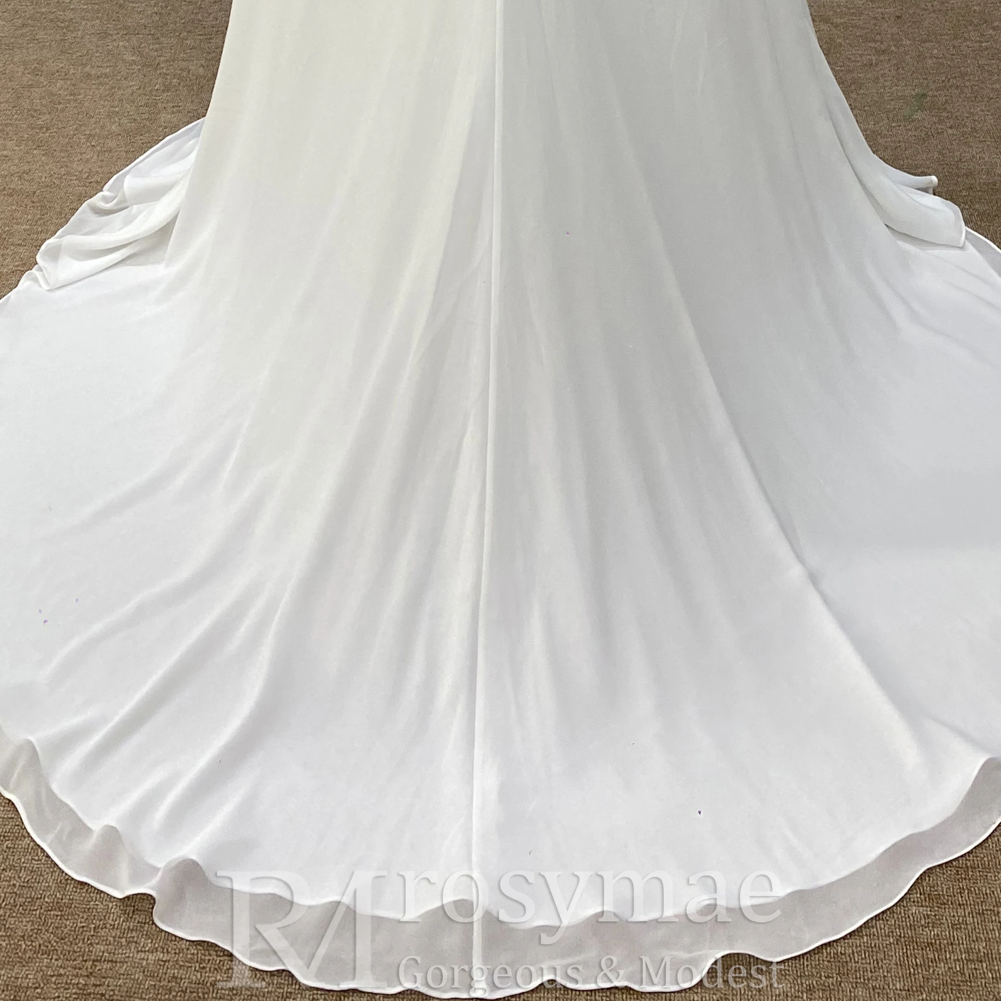 Gaun Pengantin Rosymae Elegan Model V-Neck Bahan Chiffon dengan Lengan Pendek untuk Calon Pengantin