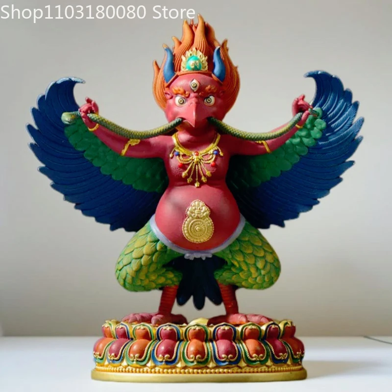 14cm Copper Painting Garuda suparna suparnin statue Great golden-winged peng bird sculpture