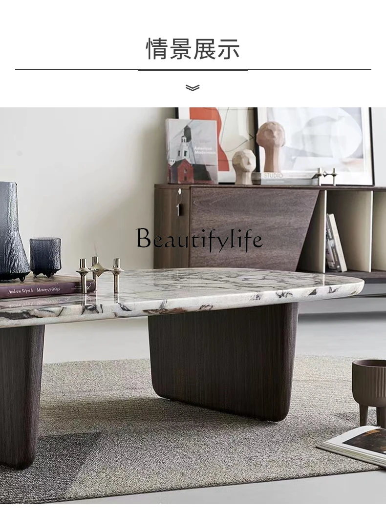 Lichte Luxe Massief Houten Marmeren Salontafel Nordic Eenvoudig Ontwerp Klein Appartement Woonkamer Sofa Theetafel