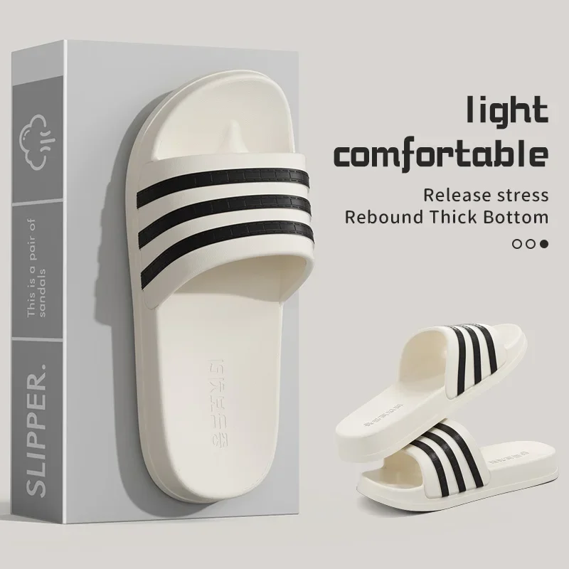 Zapatillas frías para mujer en verano, ropa exterior de moda para parejas, suela gruesa, antideslizante, fregona de una línea, zapatillas de baño