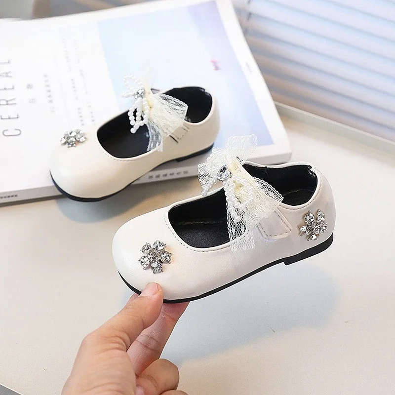 

New Girls Fashion Flats Sweet Lace Bowknot Kids Leather Shoes Spring Autumn Princess Causal Children's Performance Dress Shoes