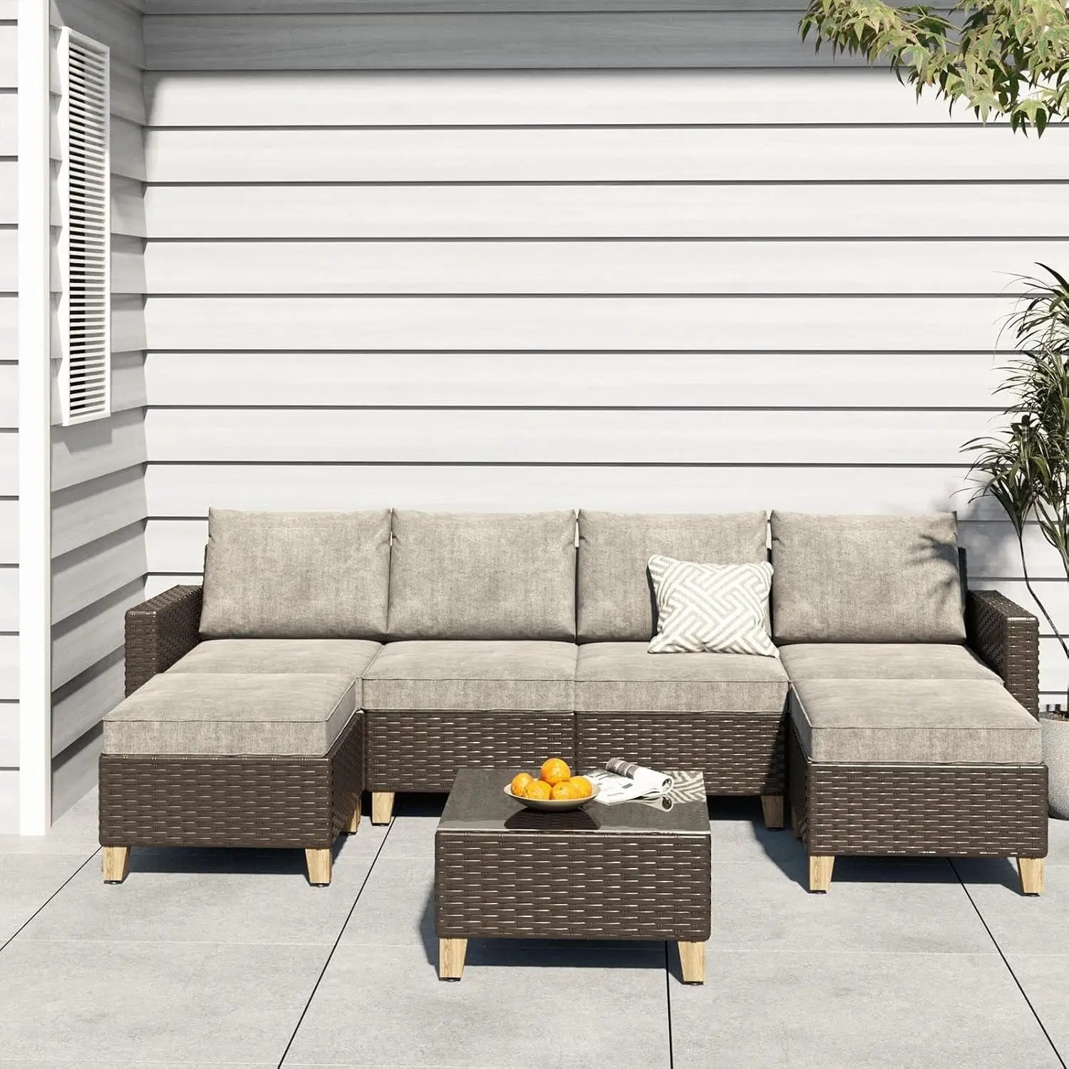 Sofa Sets Outdoor Furniture Sets, PE Wicker Patio Furniture Sectional Sofa with Thick Olefin Cushions for Yard Garden Porch