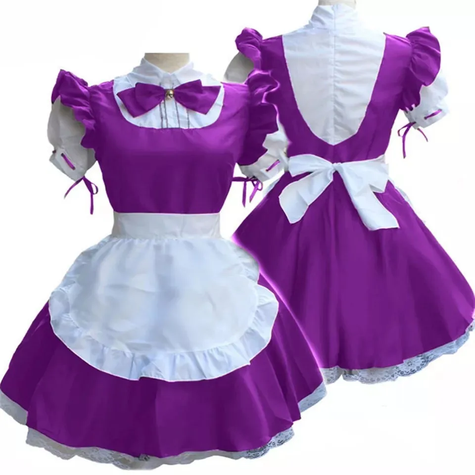 Sissy mini purple French maid dress with bell cosplay customization