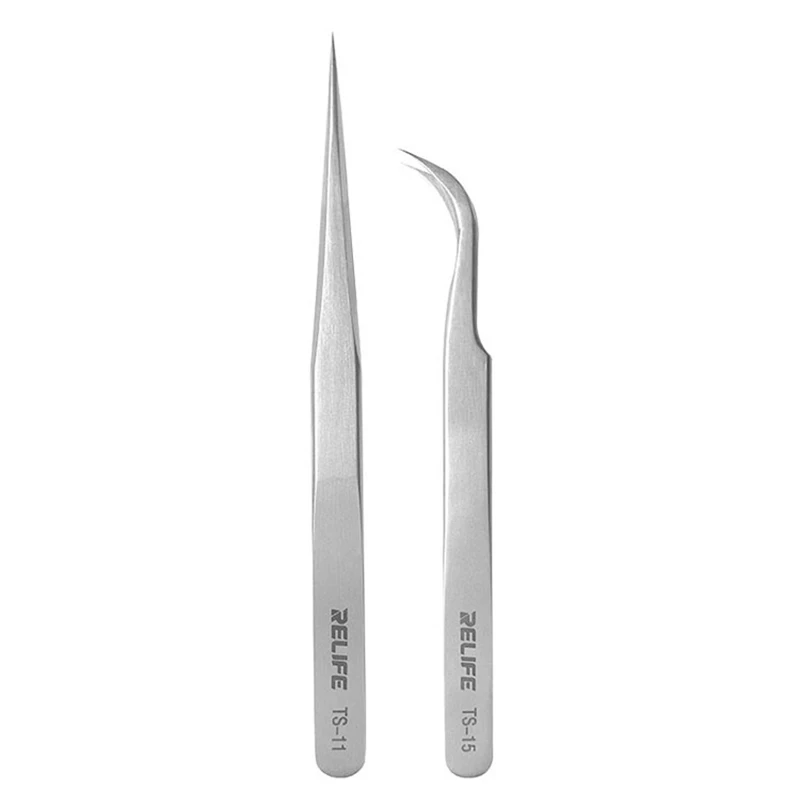 RELIFE TS-11 TS-15 High Hardness Maintenance Tweezers Anti-Static Straight Curved Phone CPU IC Repair Clips Hand Tool