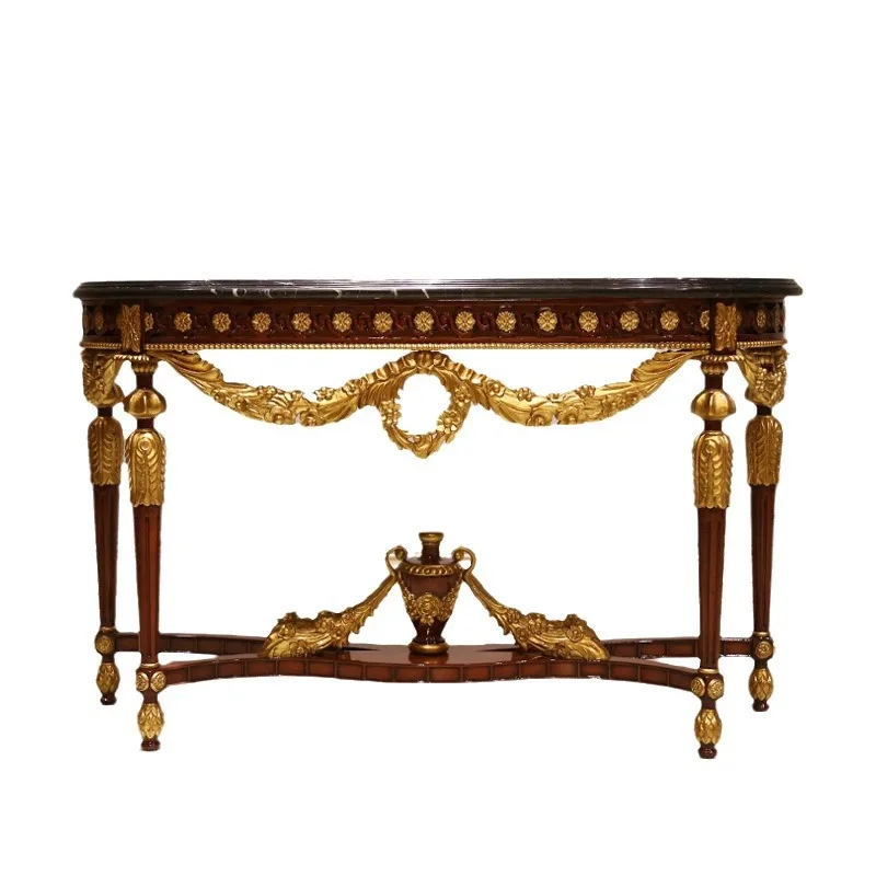 European-style solid wood entrance villa model room furniture, neoclassical luxury marble foyer entrance