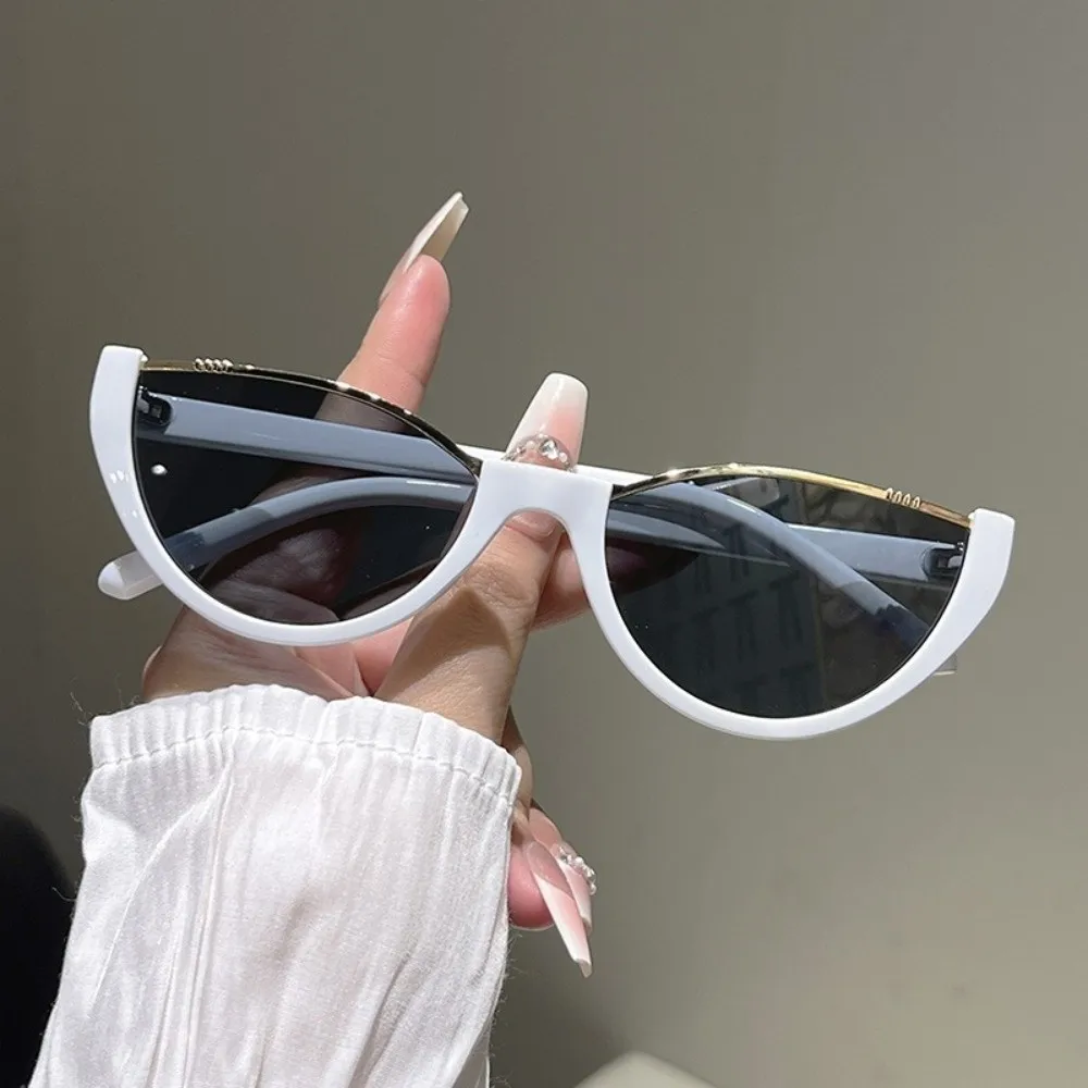 Fashion Half-frame Cat Eye Sunglasses Scratch Resistant UV Protection Sun Glasses Outdoor Street Photography Women Eyewear
