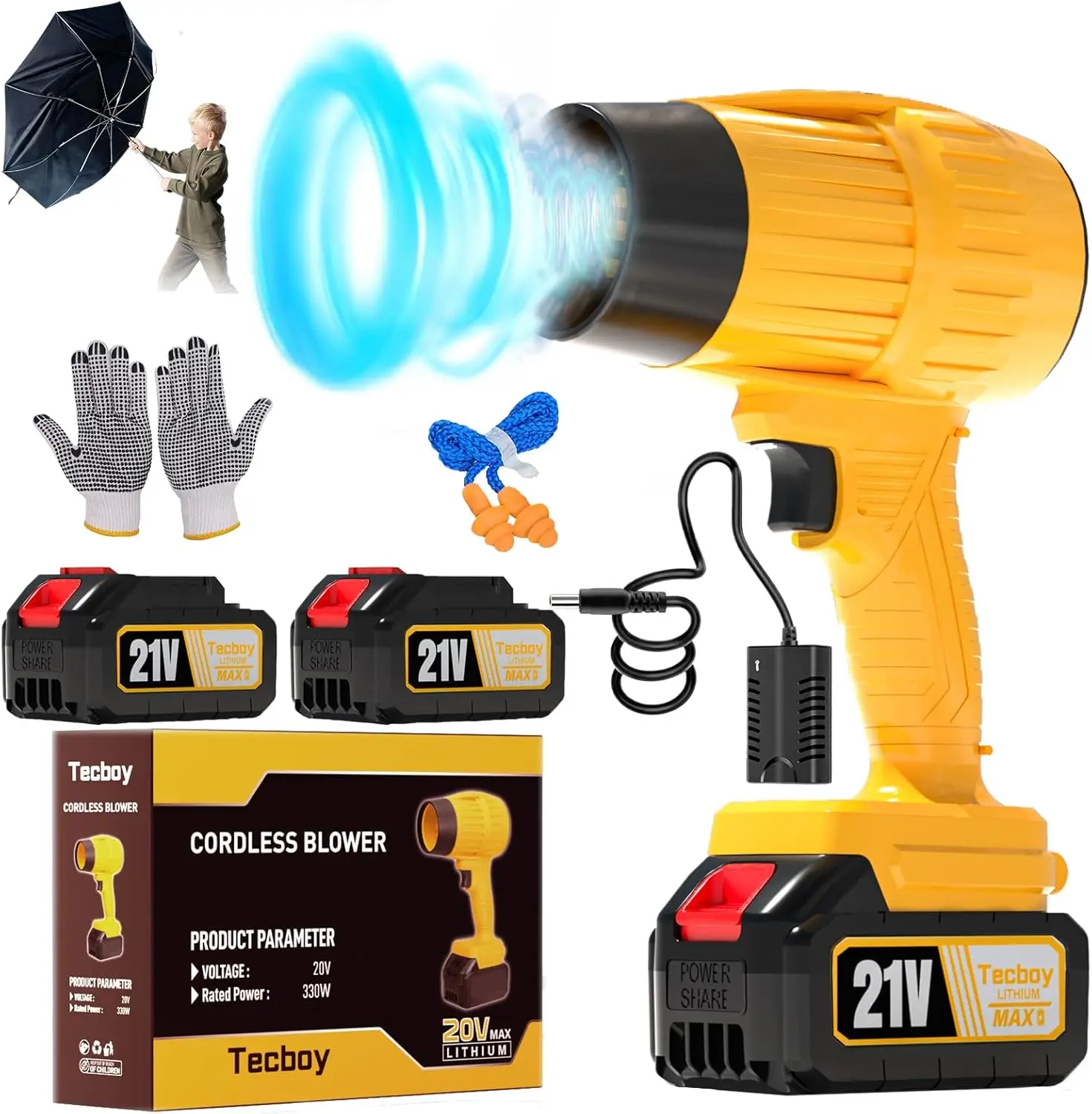 

Беспроводная ручная воздуходувка для листьев с 2 аккумуляторами и зарядным устройством, 990 тыс. об/мин, портативный турбовентилятор для уборки двора