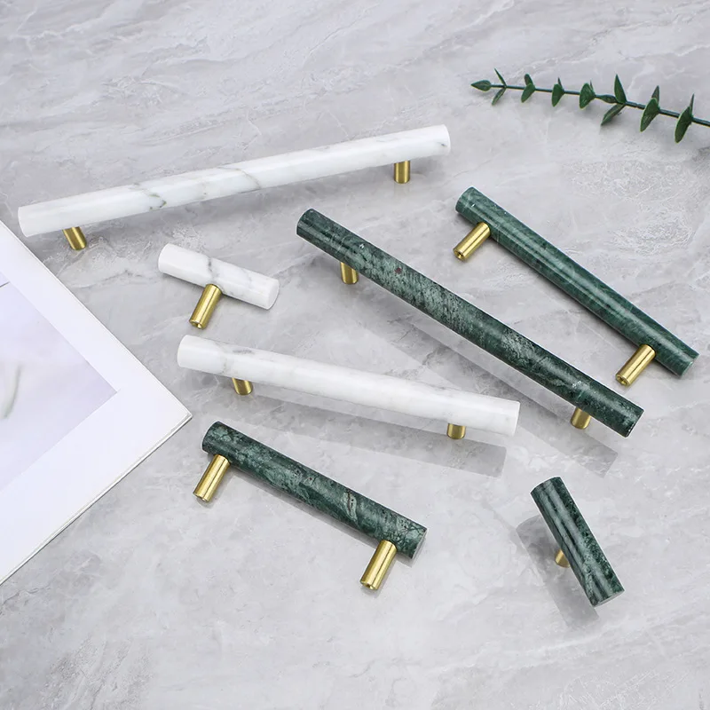 Brass crystal natural marble handle European light luxury drawer cabinet wardrobe door handle single hole handle double hole
