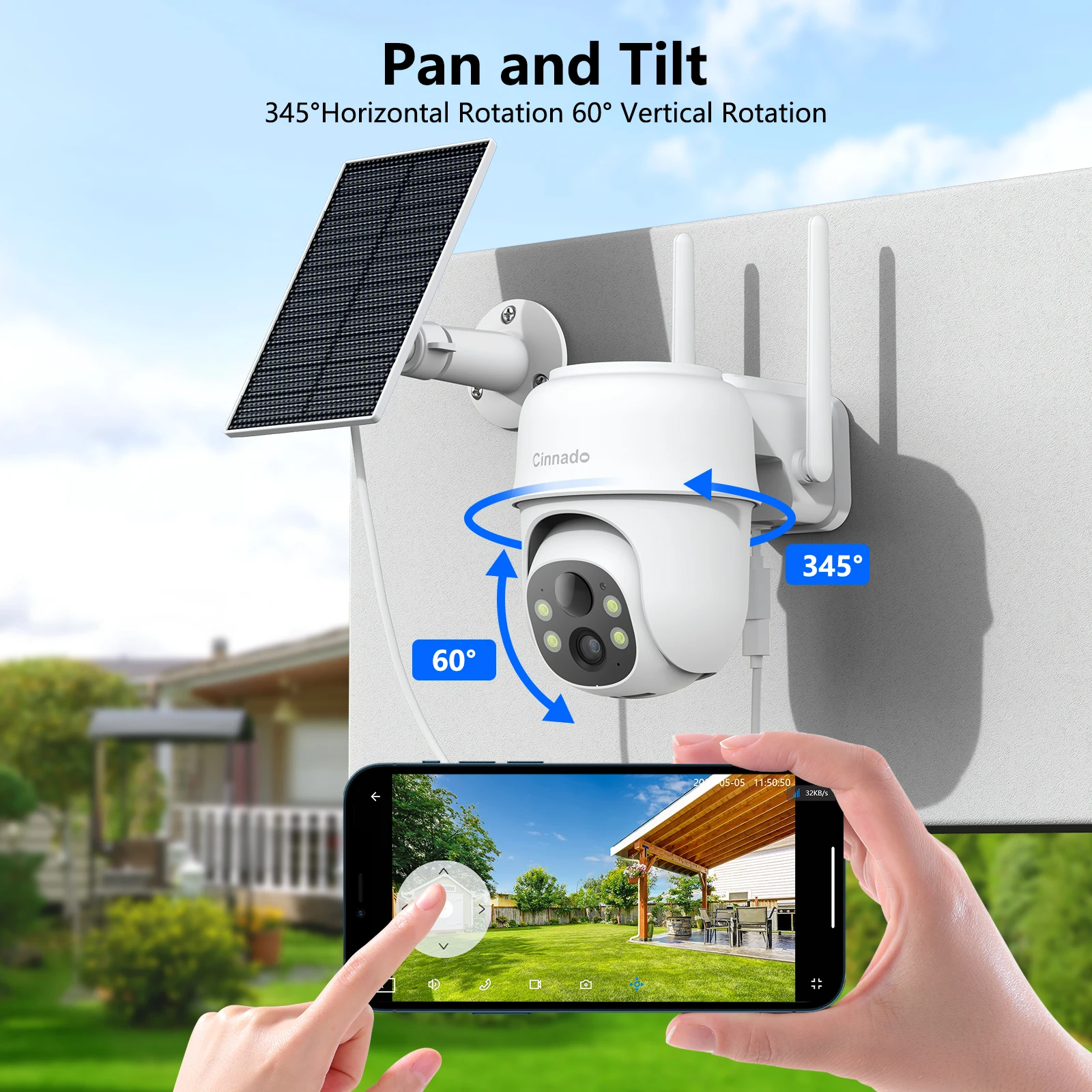 3MP Wireless Security Camera Outdoor WiFi Solar Battery Powered Camera Pan/Tilt Rotate Surveillance Camera Home Protection 2.4G