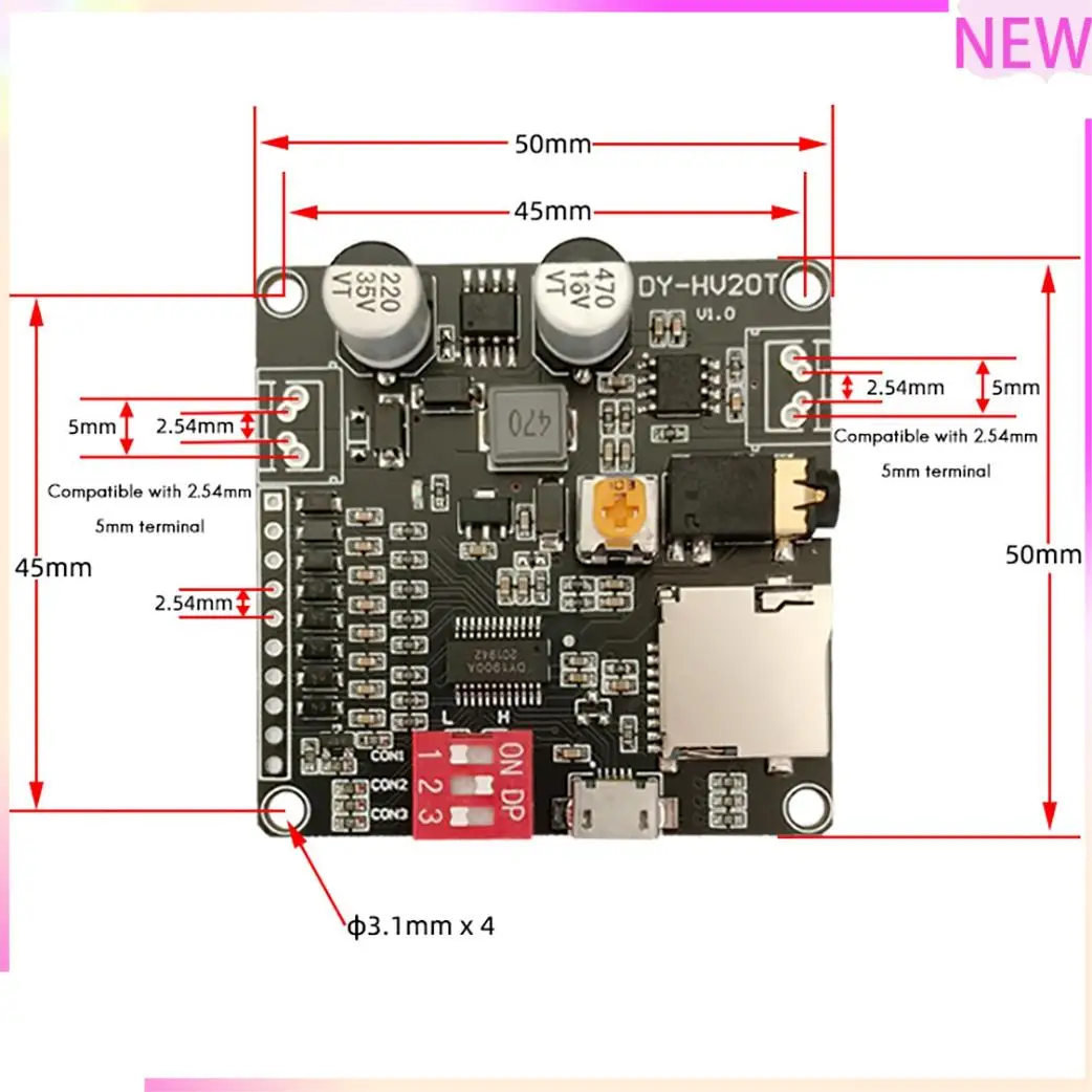 B27B DY-HV20T Modulo di riproduzione vocale 12V/24V Alimentatore 10W/20W Amplificatore Supporto Scheda Micro-SD Lettore musicale MP3 per Arduino