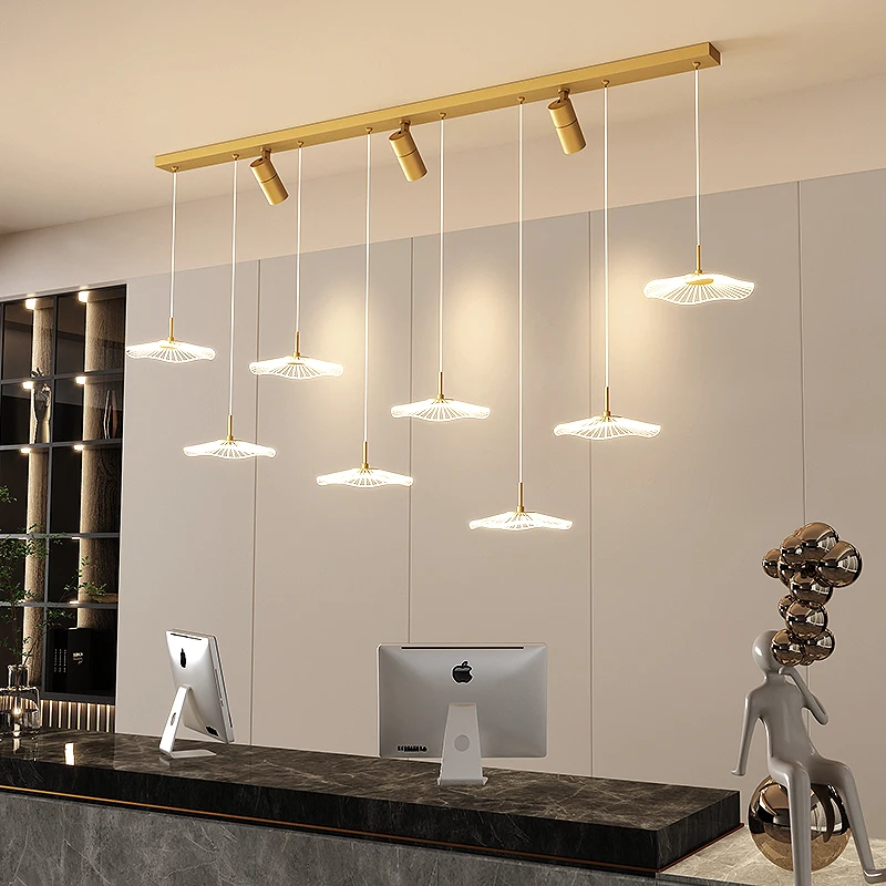 

Restaurant chandelier Modern simple LED office front desk light Luxury creative with spotlights Long lotus leaf bar light