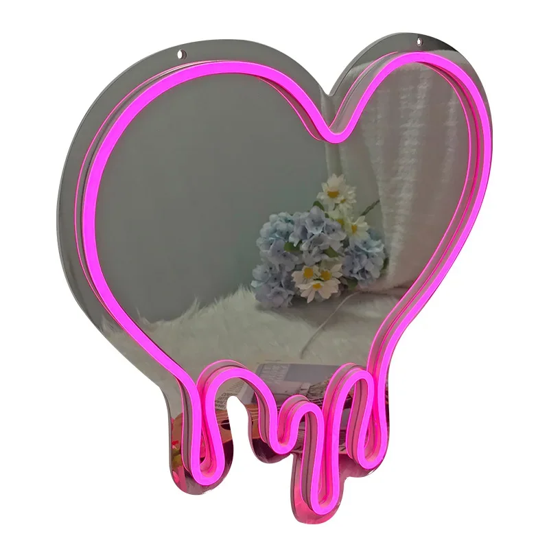 Mirror Led Neon Sign Lights KT Cat for Girls Room Decor Lamp Party Art Wall Decoration Love Heart Hello Kit Cat Neon Mirror Usb