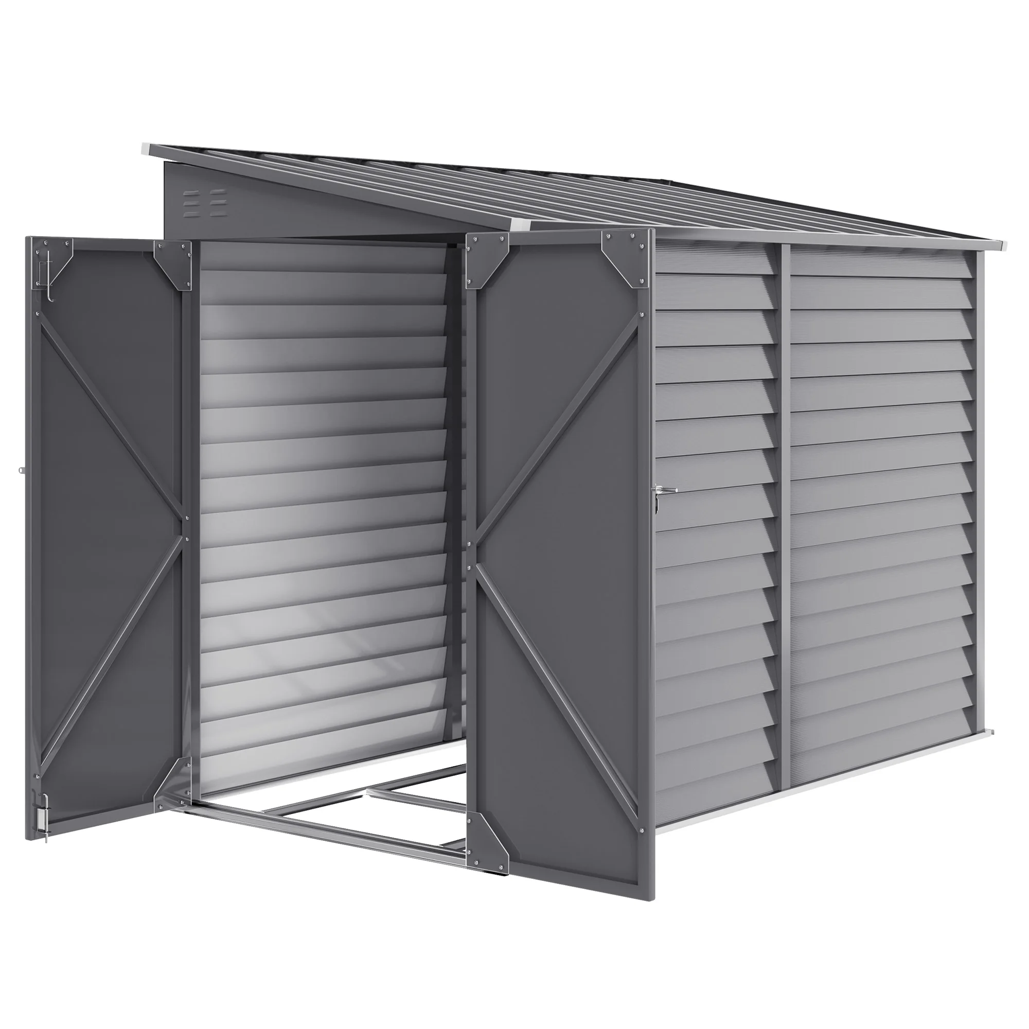 4.6' X 9' Outdoor Storage Shed, Lean to Metal Shed with Foundation Kit, Lockable Doors and Gloves for Patio, Lawn, Gray
