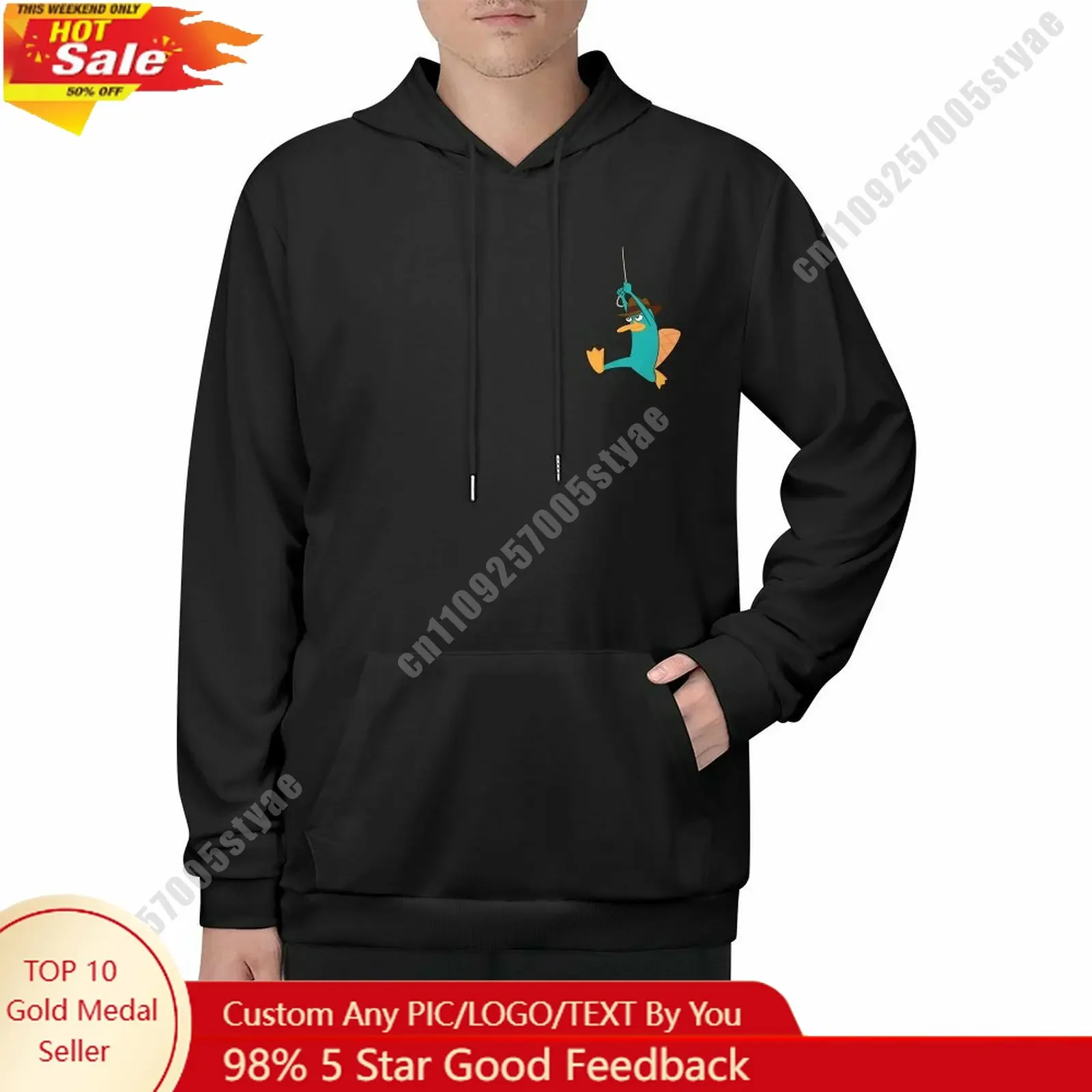 

Perry Platypus Hoodie Custom Designed Disney Cartoon Your Photo Logo Double Sided Printing Adult Size Windproof Cold Resistant