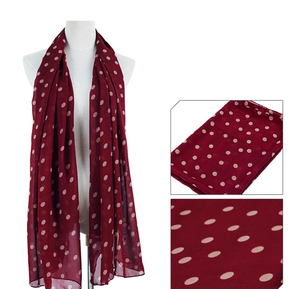 

Chiffon Scarf Lightweight Women Office Elegant Silk Summer Shawl Wrap Dots Sunscreen Breathing Cool Portable