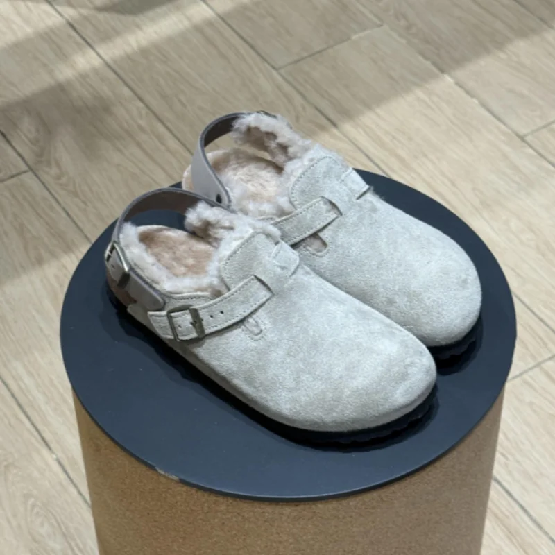 

Retro Casual Shoes Fashion Brand Suede Closed-toe Slippers Comfortable Fleece-lined Platform Shoes Women's Outerwear Flat Shoes