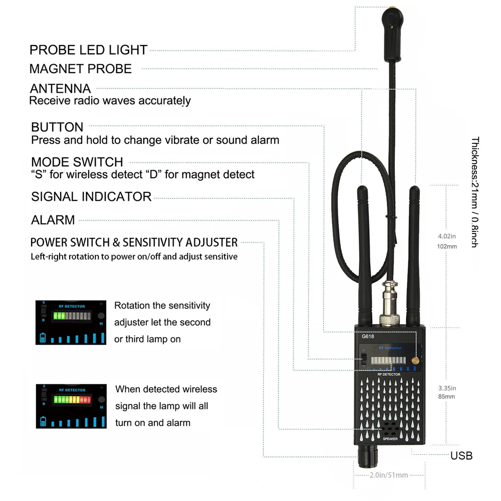 Anti-Spy GPS Wireless RF Signal Detector Frequency Automatic Scan Camera Detect Bug Wifi GSM Audio Finder Signal Tracker Scanner