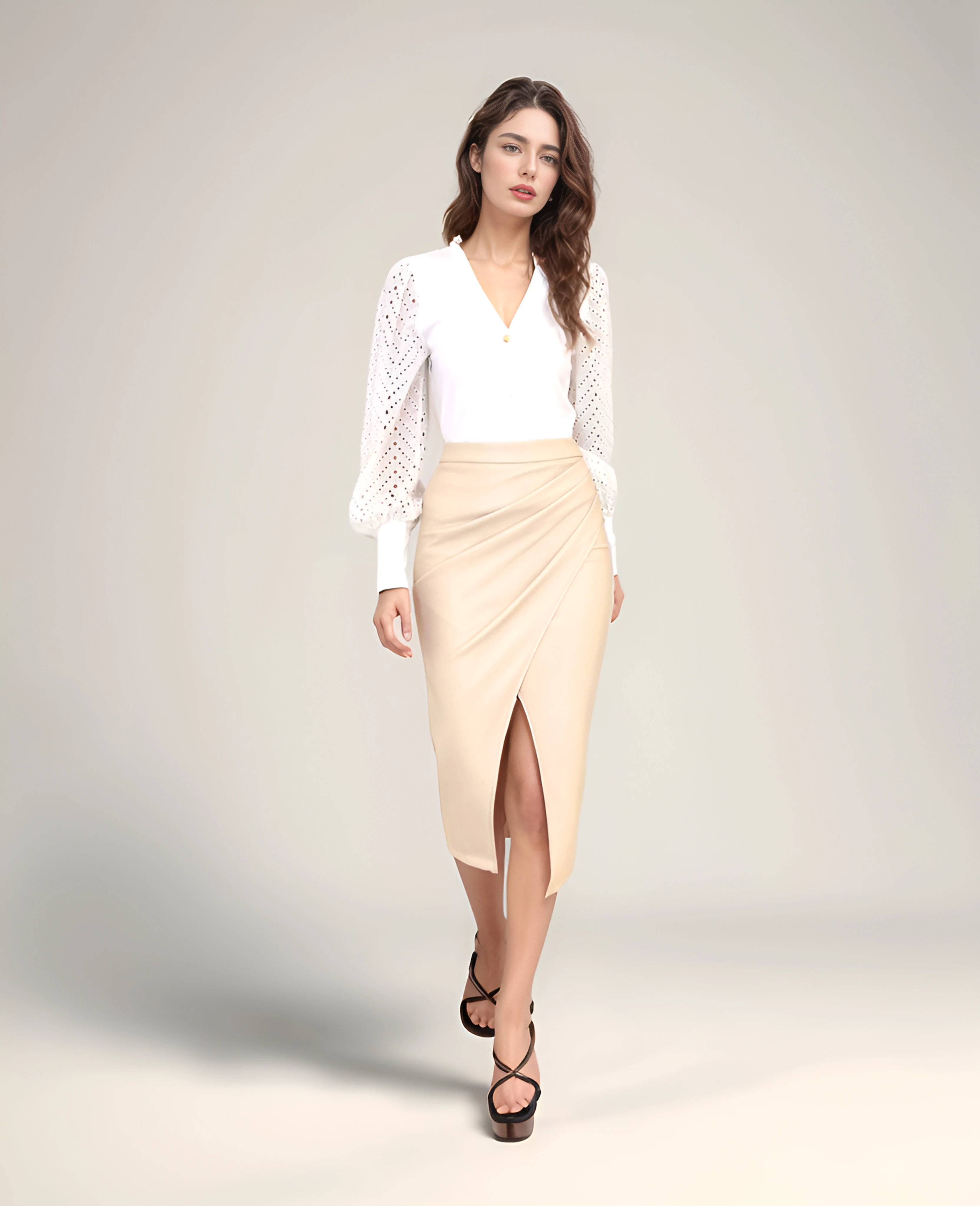 

Spring/Summer Women's PU Split Skirt High Waist Zipper Fold Leather Skirt European and American Sexy Hip Bag Skirt