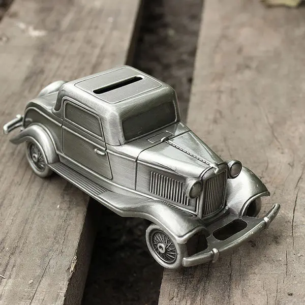 Russian Tin Piggy Bank Creative Retro Piggy Bank Piggy Box Antique Tin Classic Car Car Wheel Rotation