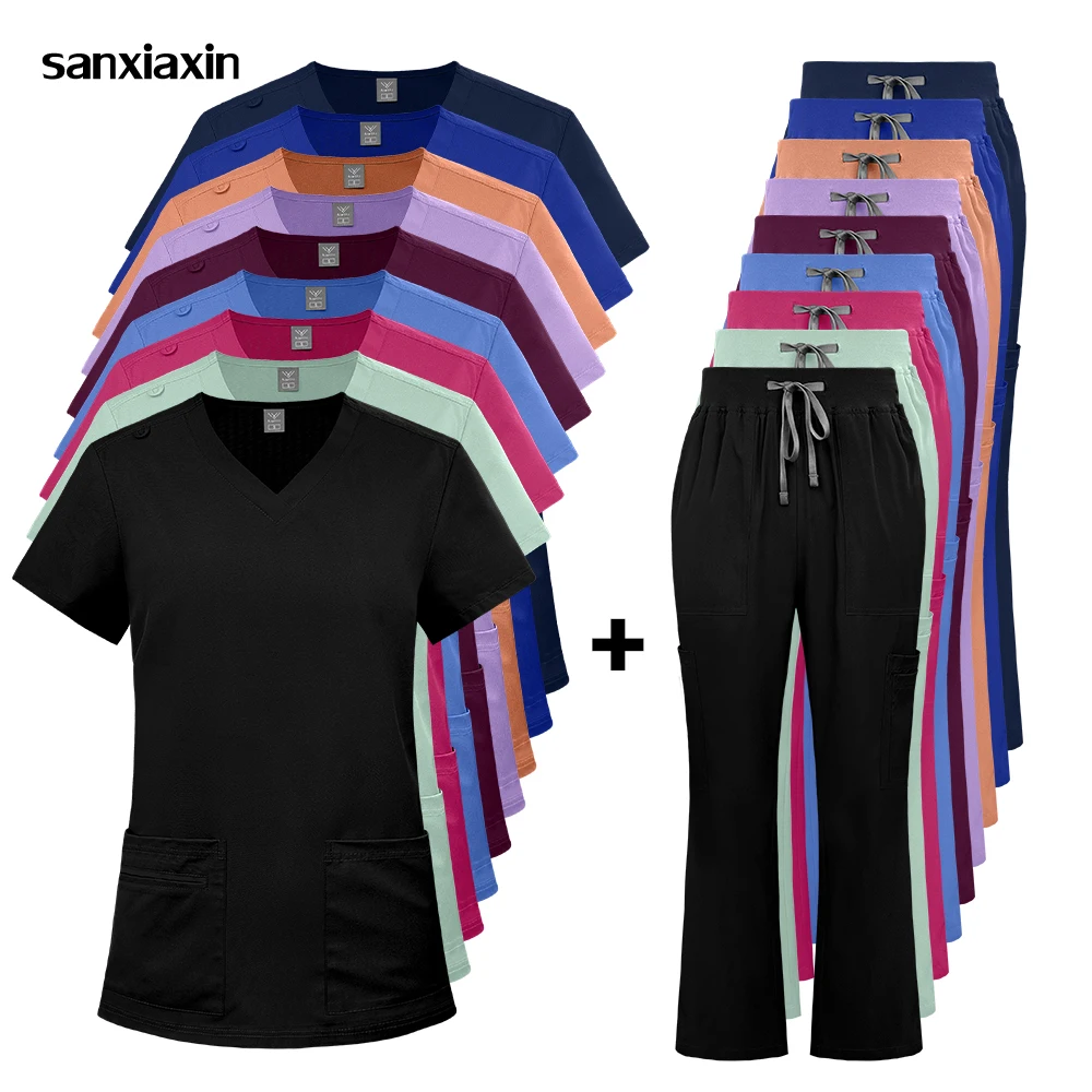 roupas-medicas-para-mulheres-conjunto-de-scrubs-para-enfermeiras-fantasia-de-spa-e-beleza-uniformes-clinicos-para-dentistas-e-hospitais-blusa-e-calcas-de-laboratorio