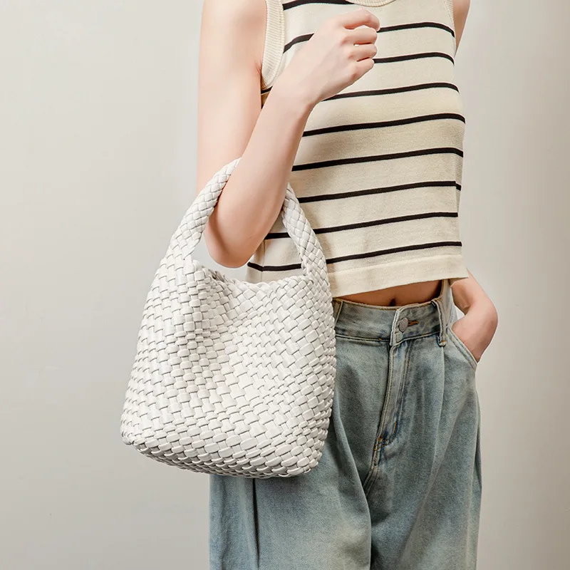 

New Niche Hand-woven Women Bag Solid Color Vegetable Baskets Casual Vintage Shoulder Crossbody Bag with Purse Lady Handbag 2025