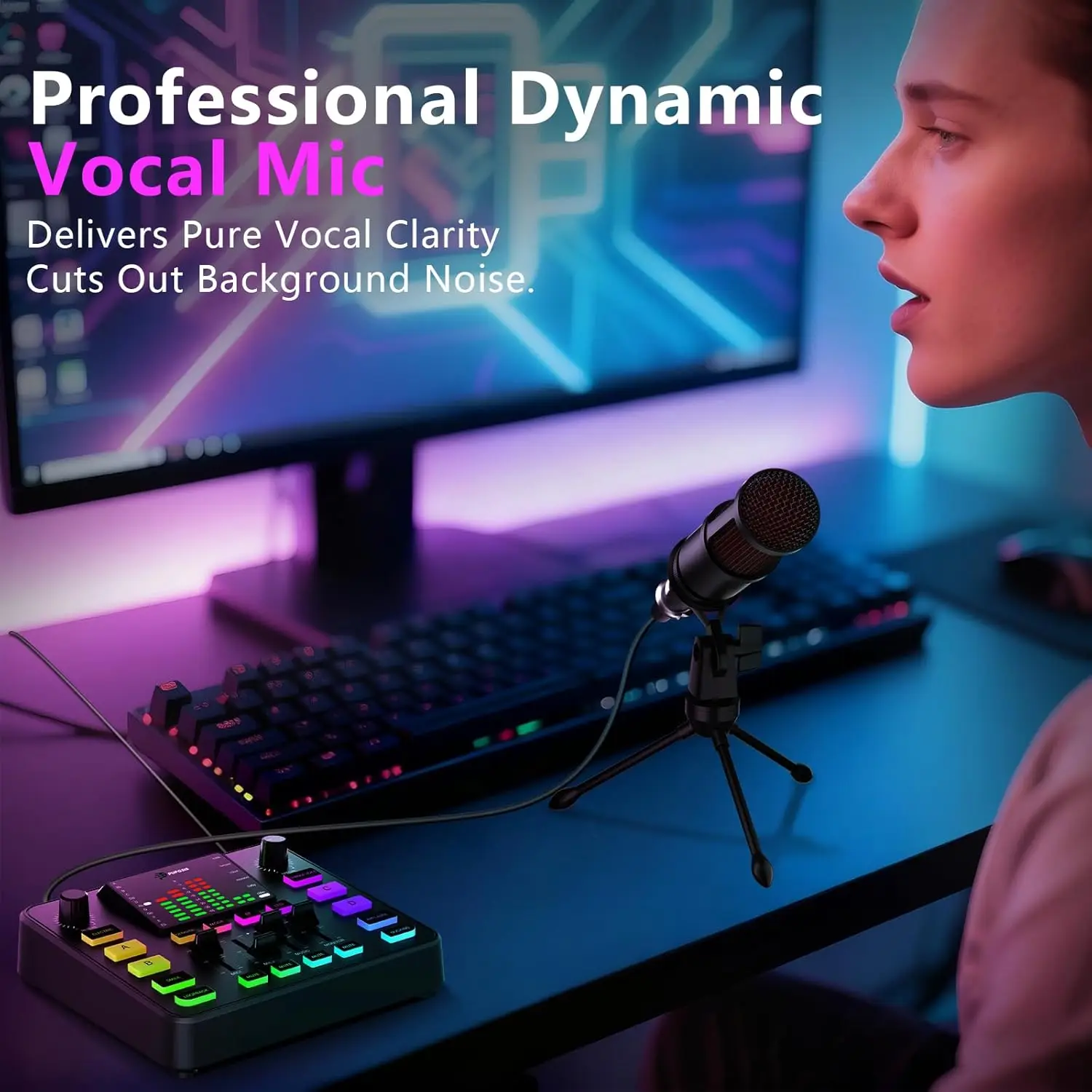 PUPGSIS Audio Mixer Bundle with Microphone for Streaming, Studio-quality sound with noise reduction, voice effects Bluetooth - view 2