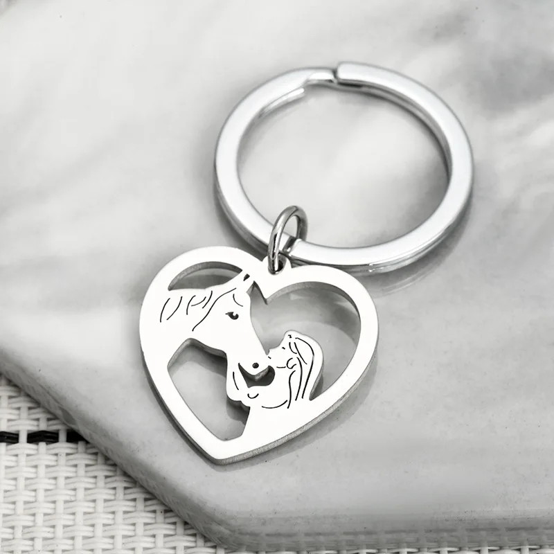 Girl Horse Stainless Steel Keychain Hot Selling Creative Princess White Horses Couple Pendant Car Bags Keychains Jewelry Gifts