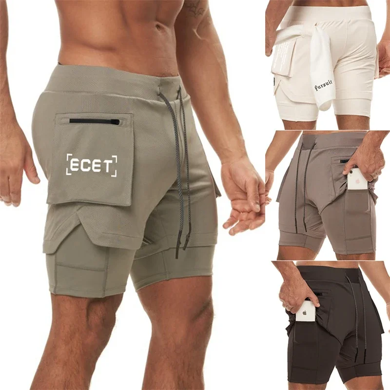 Nuovi pantaloncini sportivi da uomo abbigliamento sportivo pantaloncini da corsa a due piani 2 In 1 pantaloni da spiaggia Summer Gym Fitness