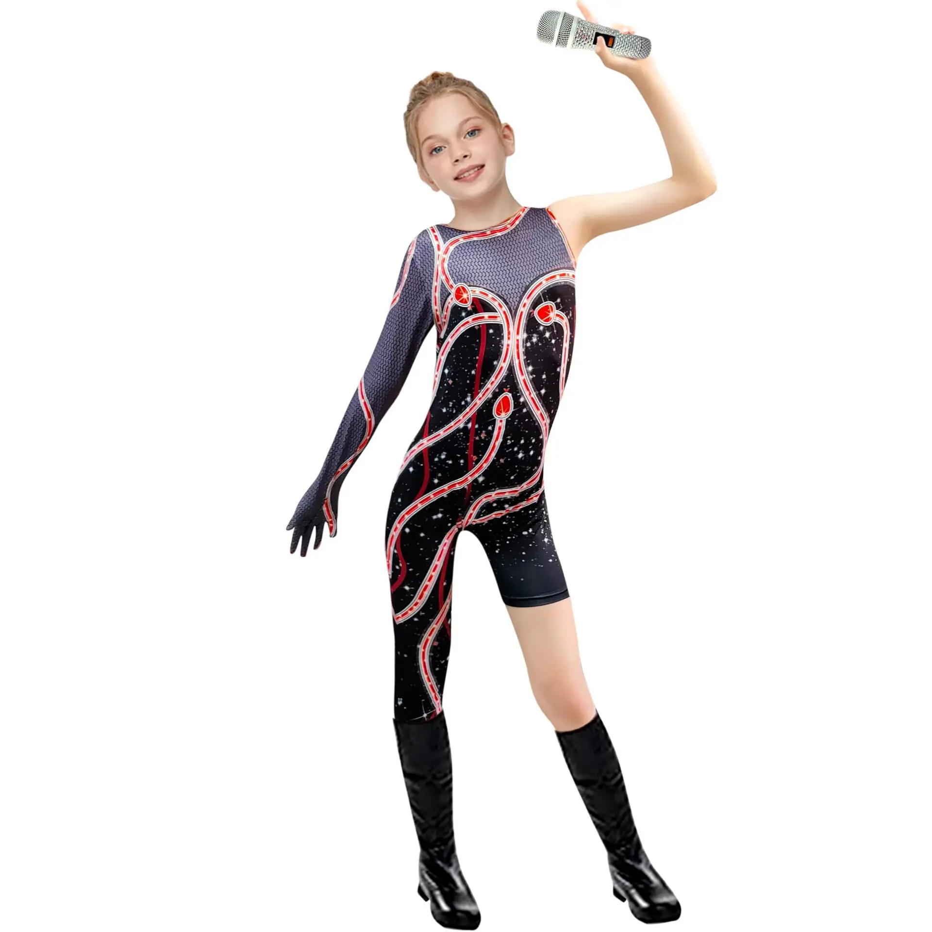 

Kids Singing Cosplay Costume Performance Jumpsuit Girls Singer One-piece Shiny Sequin Romper Halloween Carnival Party Bodysuit