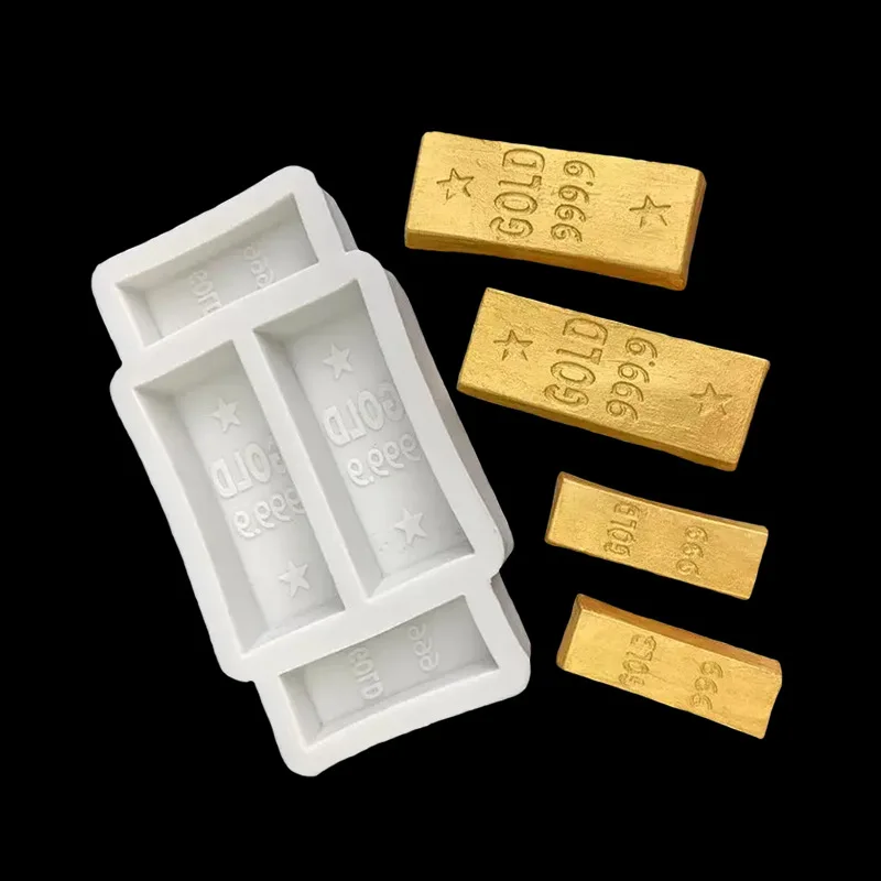 3D Bank Gold Ingot Bar Shape Silicone Mold DIY Fondant Mousse Jelly Chocolate Cake Baking Decor Gypsum Clay Art Resin Mould M778