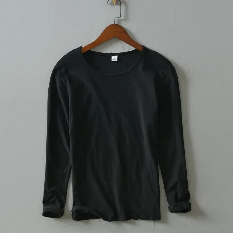New Autumn Solid Color Long-sleeved T-shirt Men\'s Casual Bottoming T-shirt Male Cotton Crew Neck T-Shirt