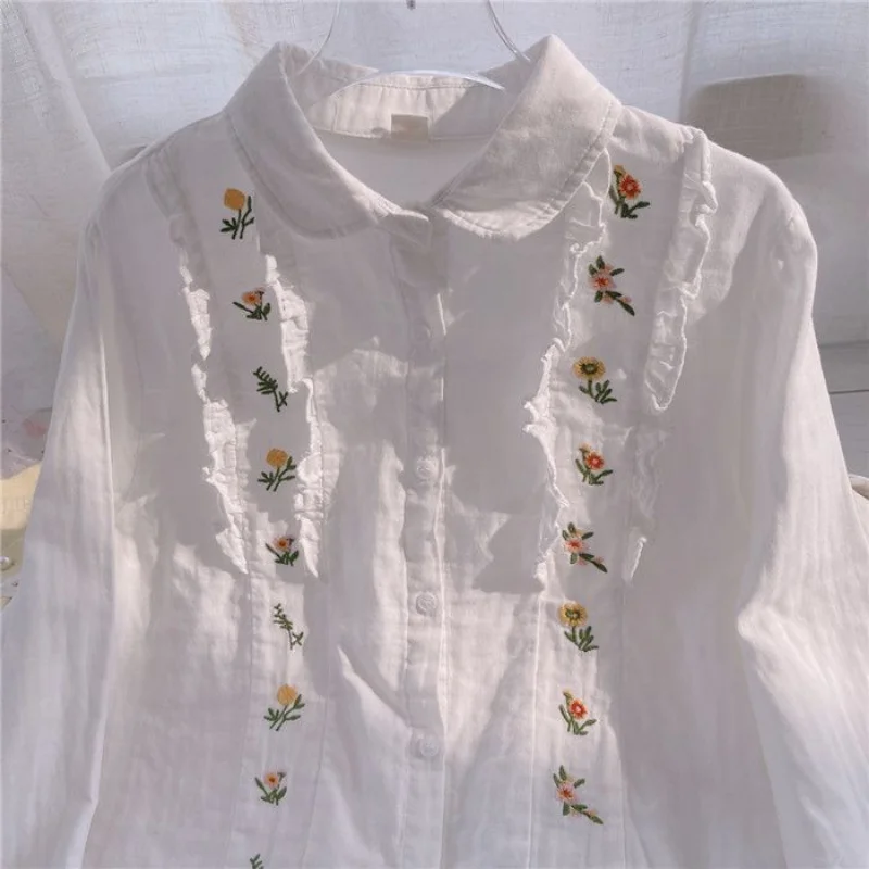 

White Shirts Women Lovely Simple Fall Spring Schoolgirls Tops All-match Long Sleeve Cozy Trendy Preppy Style Daily Clothes Lady