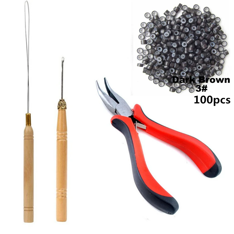 I-tip مجموعة أدوات الشعر التمديد مع كماشة سحب هوك حبة جهاز 100 قطعة 5 مللي متر مايكرو الروابط خواتم الخرز الشعر التمديد اكسسوارات