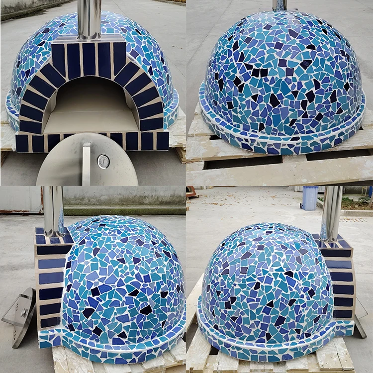 Mosaic Outdoor Pizza Oven Big Round Table Top Pizza Wood Oven Dome Charcoal Simple Operation Wood Fired Pizza Oven