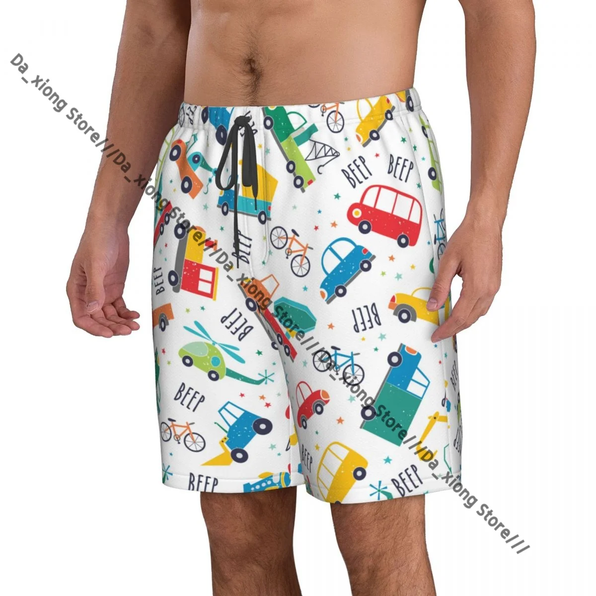 Cute Transport Truck Quick Dry Swimming Shorts For Men Swimwear Swimsuit Trunk Bathing Beach Wear