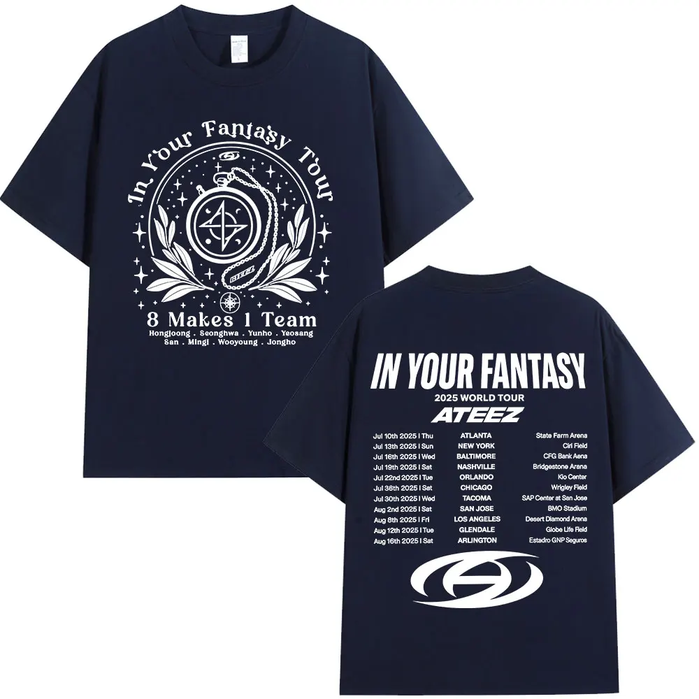 Ateez 2025 World Tour in Your Fantasy Tour Dates  8 Makes 1 Team T Shirt Korean Kpop Fashion T-shirt Men Women Cotton T-shirts