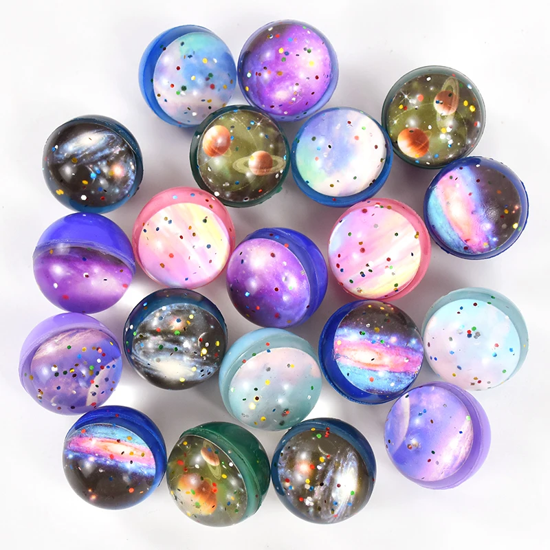 10/20 Stück 32 mm Weltraumthema Glitzer Hüpfball Spielzeug Kindergeburtstag Gastgeschenke Klassenzimmerpreise Goodie Filler Pinata Gastgeschenk – Detail 6