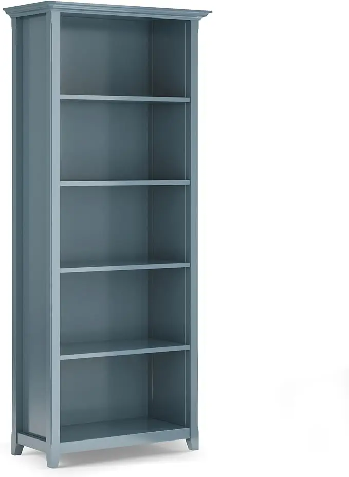 Amherst Solid Wood 30 Inch Wide Transitional 5 Shelf Bookcase in French Blue, for The Living Room, Study Room