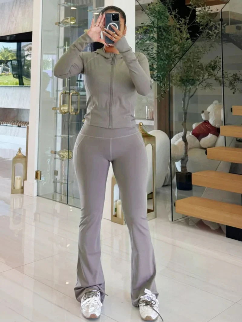 

Streetwear 2 Piece Sets Women Outfit Autumn Clothes Women Solid Hooded Sweatshirt Top and Pant Sets Casual Tracksuits Woman Sets
