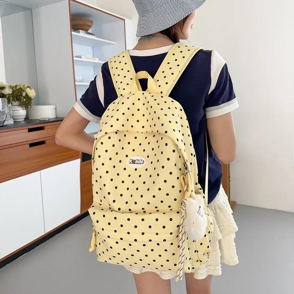 Sweet Nylon Student Backpack Lightweight Polka Dot School Bag Multi Pocket Large Capacity Travel Rucksack for Students Girls