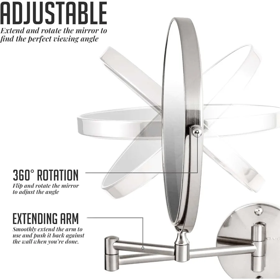 9 Specchio per trucco da parete con ingrandimento 1X 7X Design bifacciale per vanità da bagno Braccio girevole regolabile a 360° Extenda