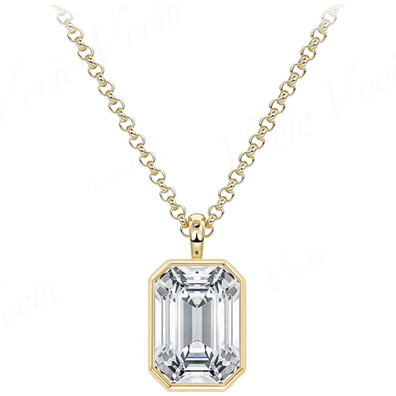 Veeie Veein Jewelry 3ct Irregular Moissanite Pendant Necklace Bezel Set Emerald Cut Pendant With Gold S925 Sterling Silver view 5