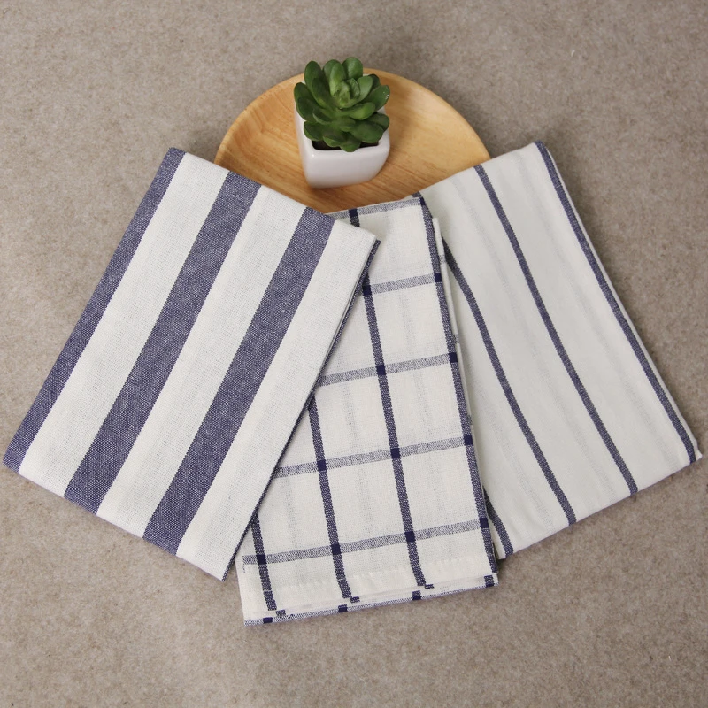 40*60cm Classic Mediterranean Grid Stripe Table Napkins Dinner Mat Cotton Wedding Dessert Tea Towel Kitchen Dishcloth Placemats