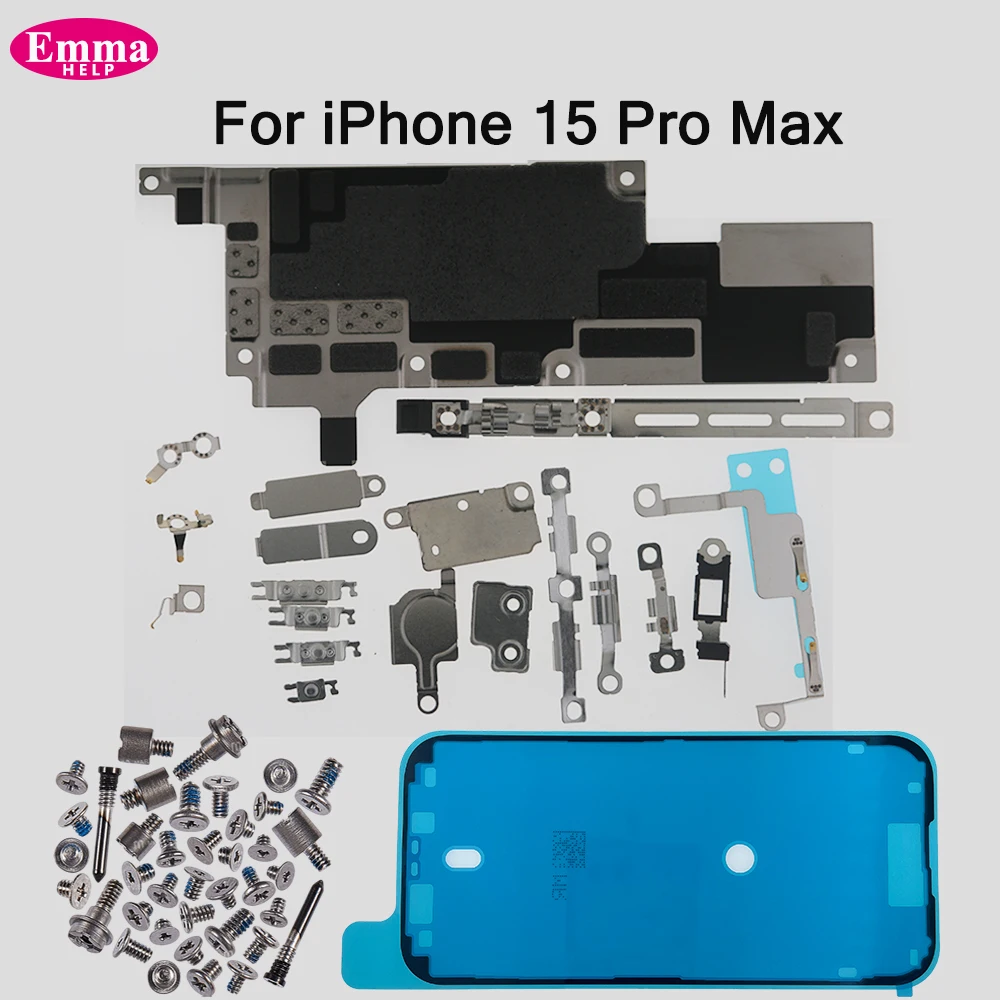 Kompletny zestaw małych metalowych elementów wewnętrznych wsporników + wszystkie śruby do iPhone 15, 16 Pro Max, Plus. — zdjęcie produktu 6