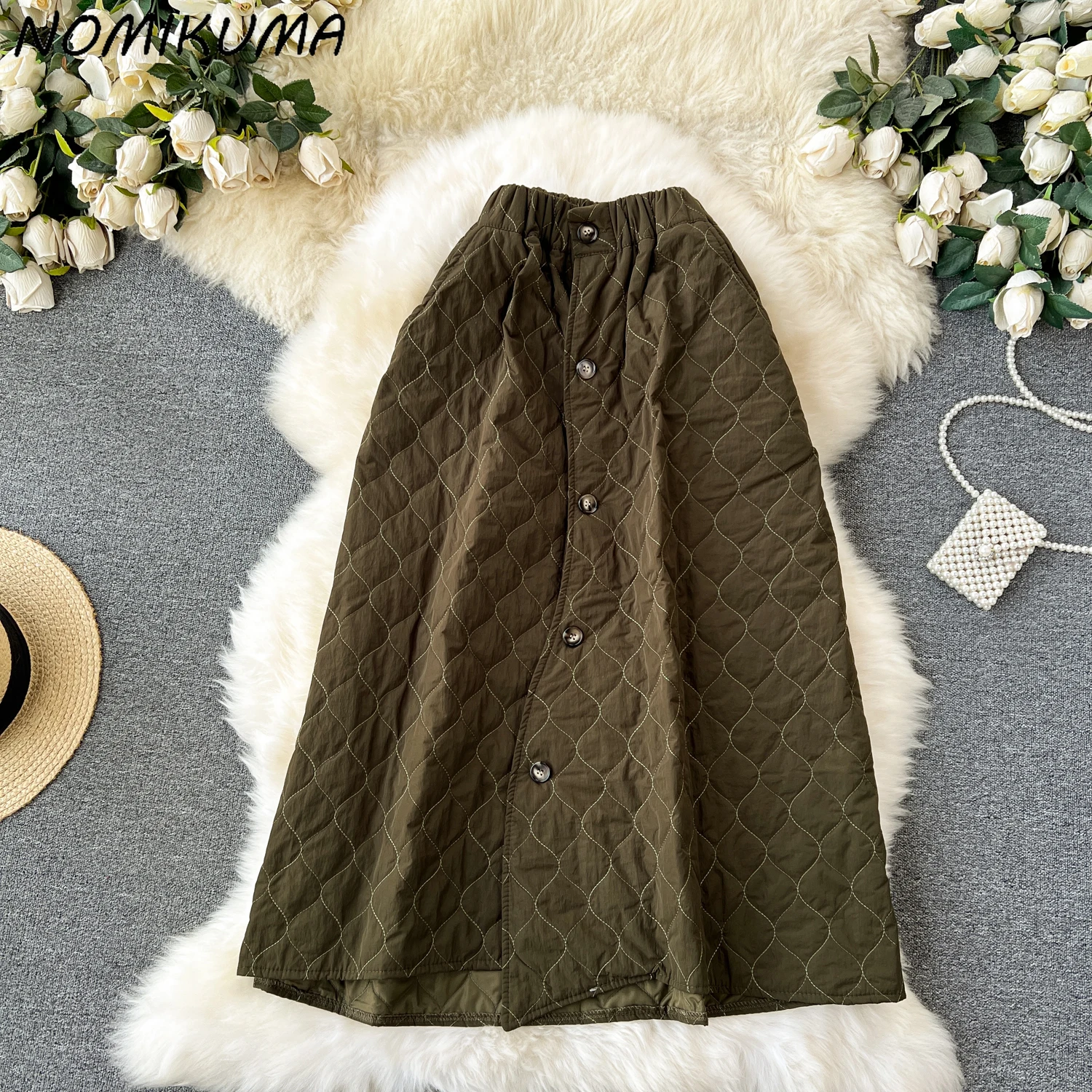 

Nomikuma Fashion Irregular Buttons Women Versatile Mid Length A-line Skirt 2023 Autumn Winter Bottoms Causal Warm Skirts Mujer