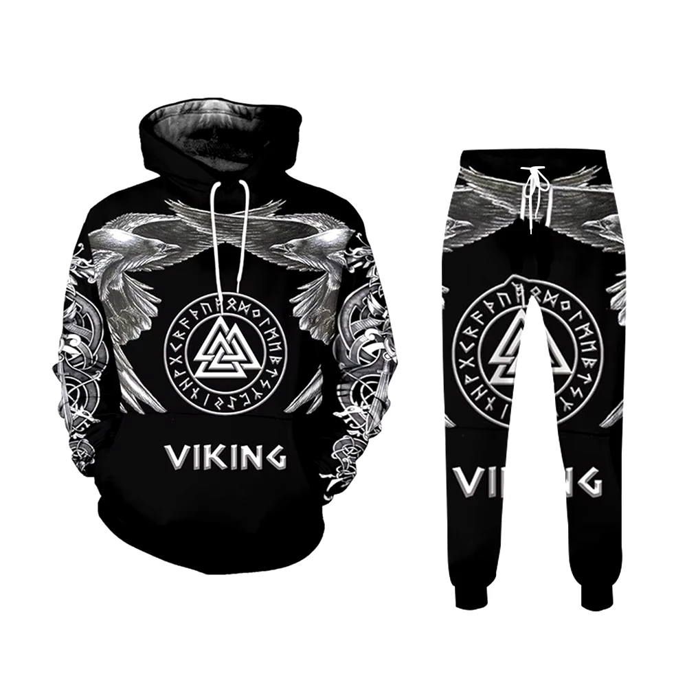 3D Demon Print Tie Dye Vintage 2-Piece Hooded Sweatpants for Men Fall Winter Casual Street Vintage Men's Fashion Sweatshirt Suit