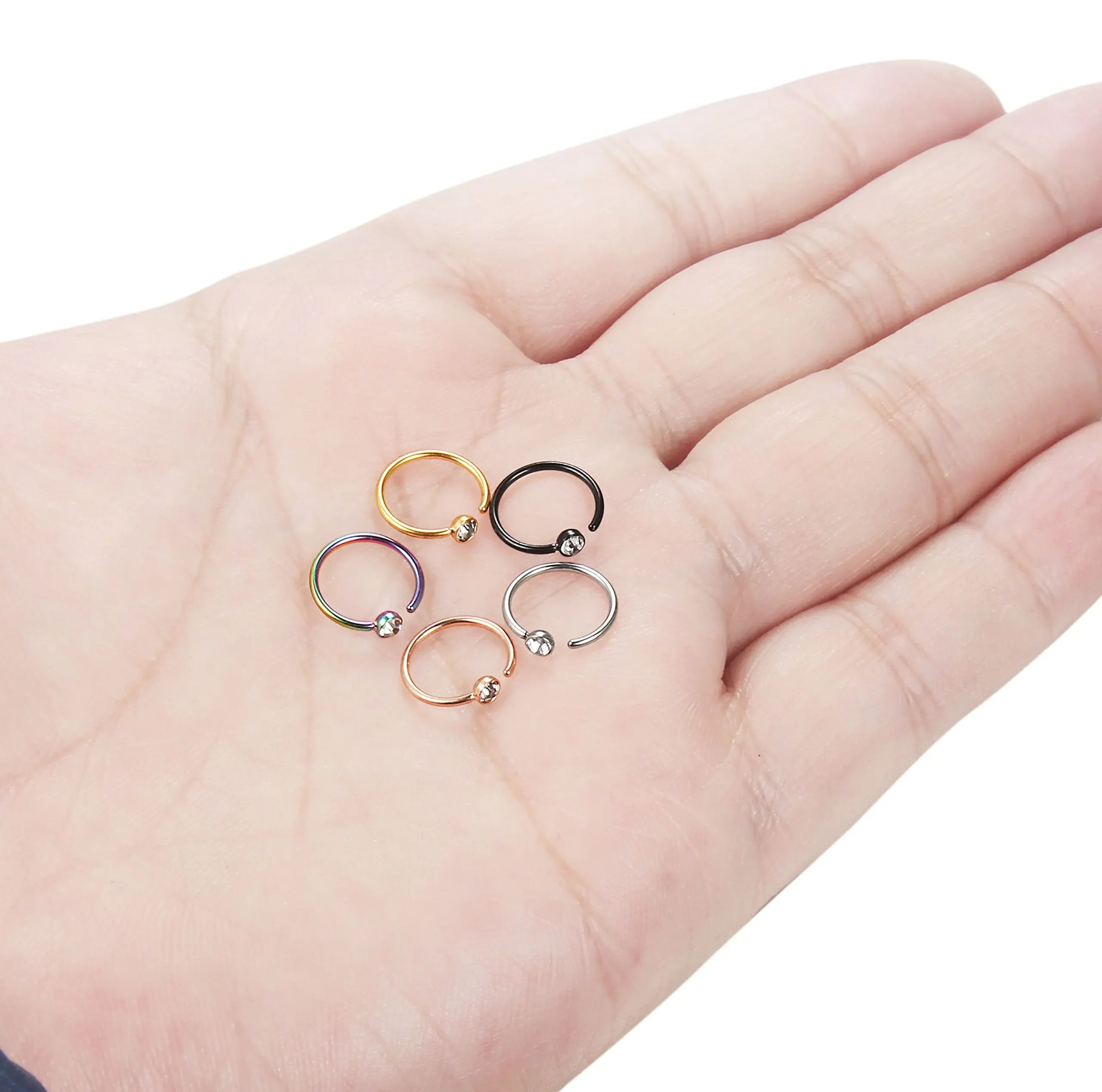 Drperfect 1pc 20G Stainless Steel Nose Rings for woman Hoop Nose Ring Earring CZ Body Ear Piercing Jewelry