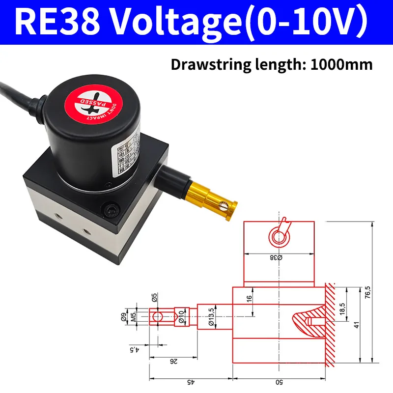 Trekkoord verplaatsingssensor, verplaatsingsmeter, elektronische analoge meetafstand 1M 1,5M 2M Ingangsvoeding 5-24V