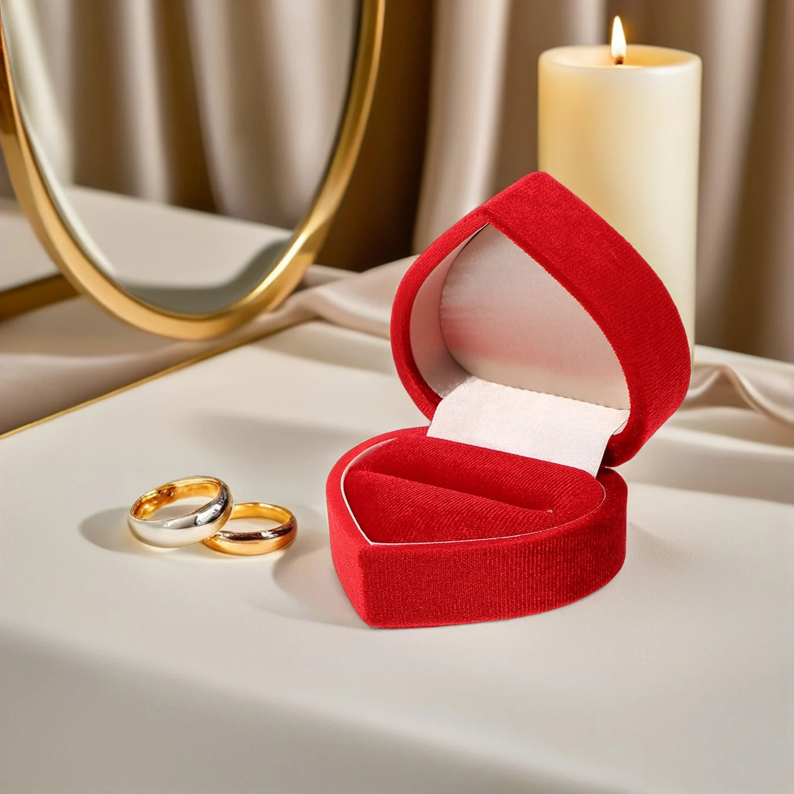 Engagement Ring Box Heart Shaped Jewelry Box Soft Ring Holder Lid for Wedding Proposal Ceremony Organizer Jewelry Organizer