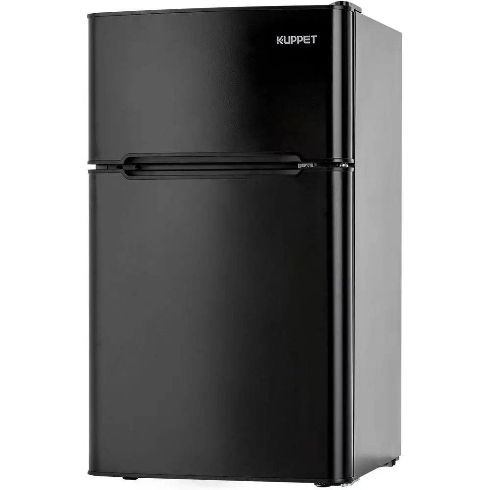 

Compact Rerigerator Mini Rerigerator or Dorm,Garage, Camper, Basement or Oice, Double Door Rerigerator and reezer, 3.2 Cu.t, Bla